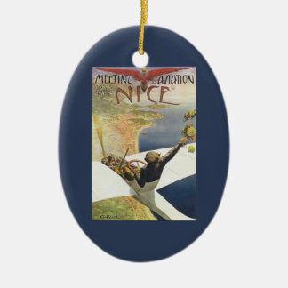 Vintage Travel Poster, Aeroplane over Nice France Ceramic Tree Decoration