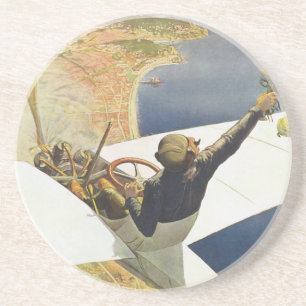 Vintage Travel Poster, Aeroplane over Nice France Coaster