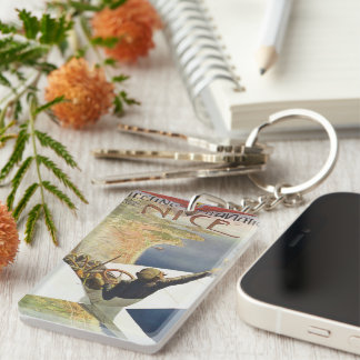 Vintage Travel Poster, Aeroplane over Nice France Key Ring