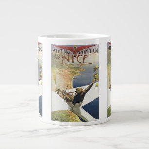 Vintage Travel Poster, Aeroplane over Nice France Large Coffee Mug