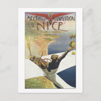Vintage Travel Poster, Aeroplane over Nice France Postcard