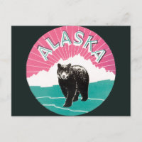 Vintage Travel Poster, Alaska Black Bear in Snow