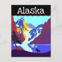 Vintage Travel Poster Alaska Moose Mountains PCs