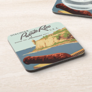 Vintage Travel Poster Art, Discover Puerto Rico! Coaster
