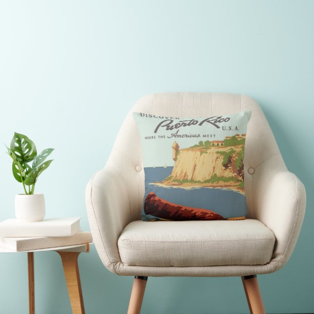 Vintage Travel Poster Art, Discover Puerto Rico! Cushion (Chair)