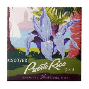 Vintage Travel Poster Art, Discover Puerto Rico! Tile