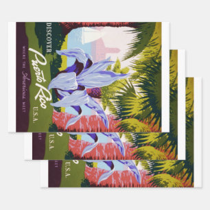 Vintage Travel Poster Art, Discover Puerto Rico! Wrapping Paper Sheet