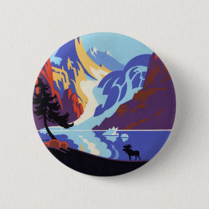 Vintage Travel Poster, Atlin and the Yukon, Alaska 6 Cm Round Badge