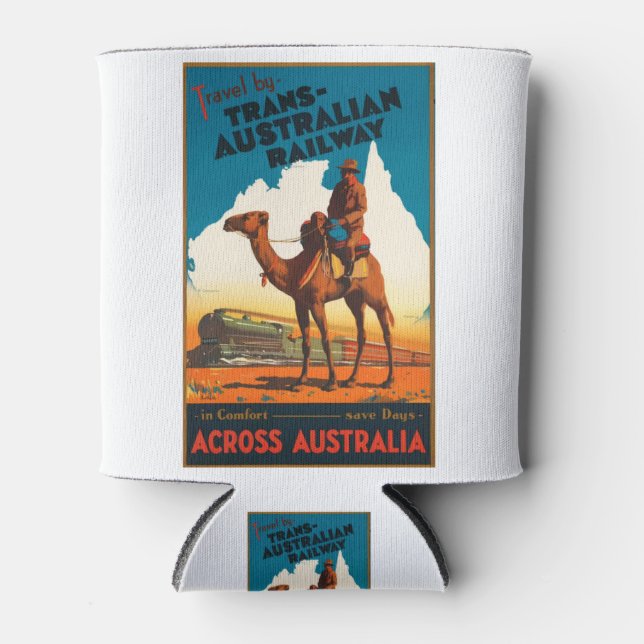 Vintage Travel Poster Australia Train Adventure Can Cooler (Front)