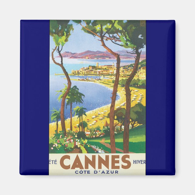 Vintage Travel Poster, Beach in Cannes, France Magnet (Front)