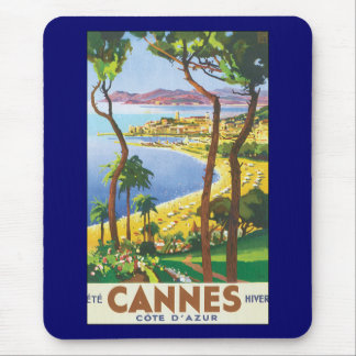 Vintage Travel Poster, Beach in Cannes, France Mouse Pad