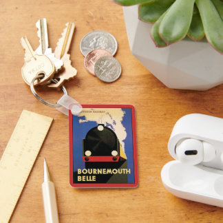 Vintage Travel Poster, Bournemouth Belle Train Key Ring