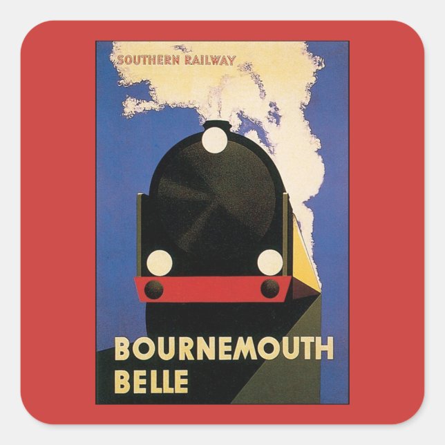 Vintage Travel Poster, Bournemouth Belle Train Square Sticker (Front)