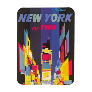 Vintage Travel Poster, Fly Twa, New York Magnet