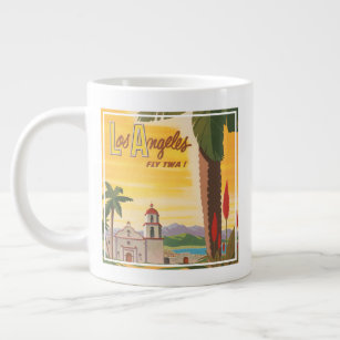 Vintage Travel Poster, Fly Twa To Los Angeles Large Coffee Mug