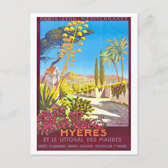 Vintage Travel Poster for Hyeres, France, Postcard (Front)