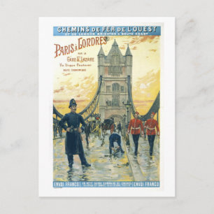 Vintage Travel Poster for London and Paris Postcard