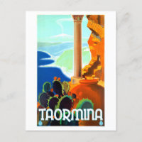 Vintage Travel Poster for Taormina, Sicily, Italy,