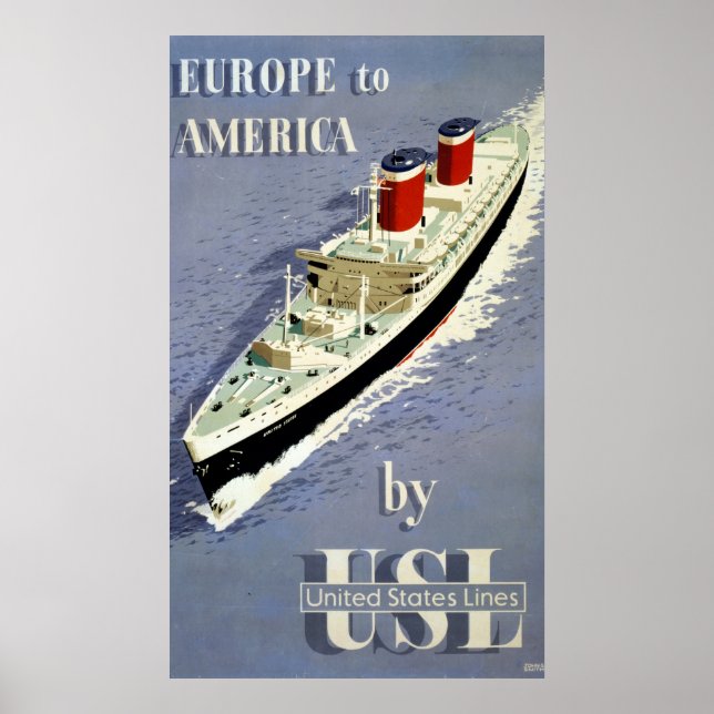 Vintage Travel Poster For United States Lines (Front)
