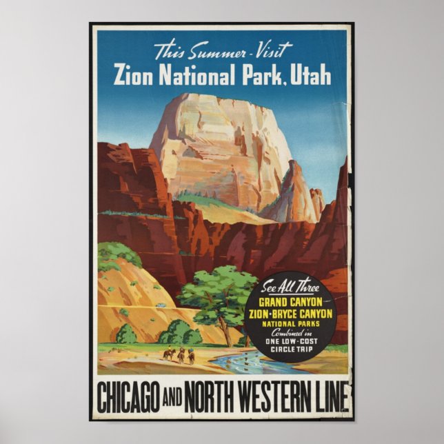 Vintage Travel Poster for Zion National Park (Front)