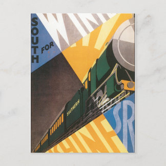 Vintage Travel Poster Graphic of Train Postcard