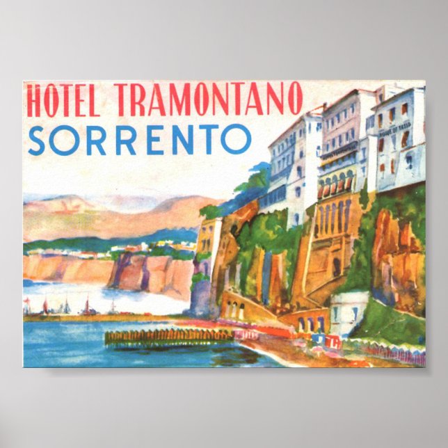 Vintage Travel Poster, Hotel Sorrento Italy Poster (Front)