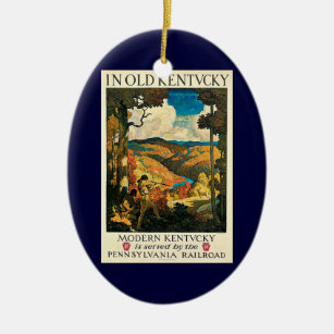 Vintage Travel Poster, In Old Kentucky, NC Wyeth Ceramic Tree Decoration