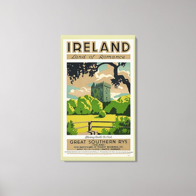 Vintage Travel Poster Ireland Blarney Castle Canvas Print (Front)