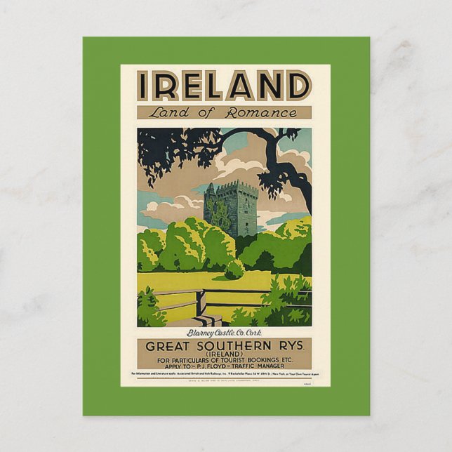 Vintage Travel Poster Ireland Blarney Castle Postcard (Front)