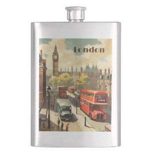 Vintage Travel Poster London City Centre Hip Flask