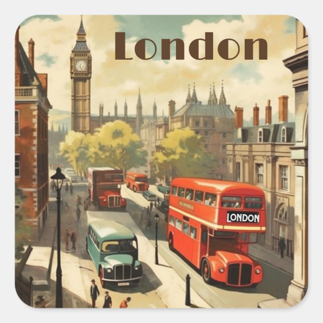 Vintage Travel Poster London City Centre Square Sticker (Front)