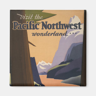 Vintage Travel Poster Looking Out Over Mountains Magnet