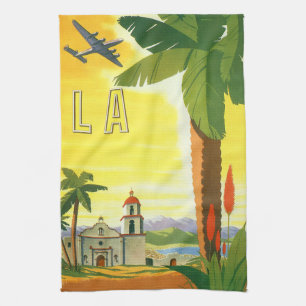 Vintage Travel Poster, Los Angeles, California Tea Towel