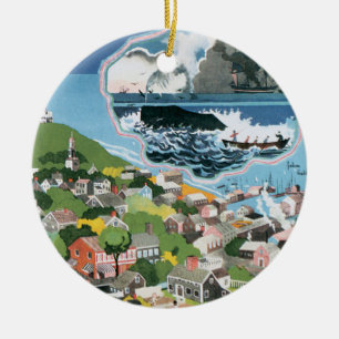 Vintage Travel Poster, Map of Nantucket Island, MA Ceramic Tree Decoration