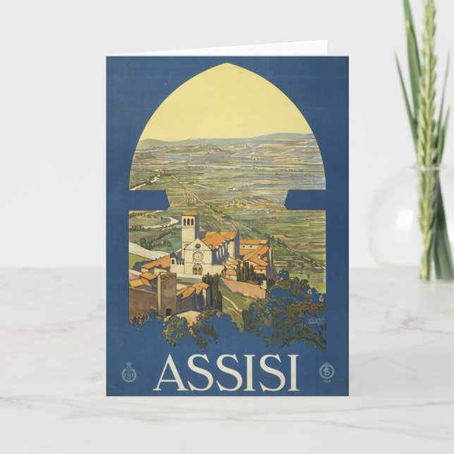 Vintage Travel Poster Of Assisi, Italy Card (Front)