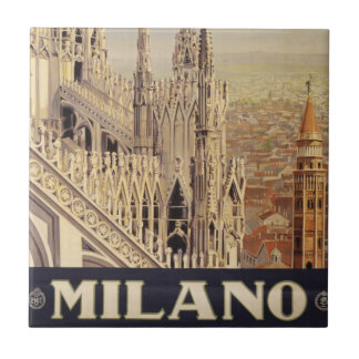 Vintage Travel Poster Of Cathedral In Milan, Italy Tile