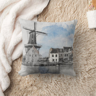 Vintage Travel Poster of Netherlands and mill Cushion