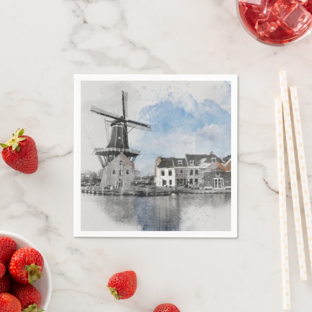 Vintage Travel Poster of Netherlands and mill Napkin (Insitu)