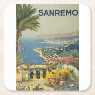 Vintage Travel Poster Of San Remo From A Terrace Square Paper Coaster