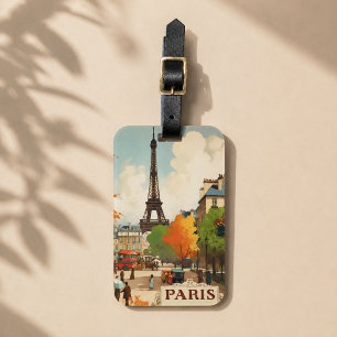 Vintage Travel Poster of the Paris Eifel Tower Luggage Tag