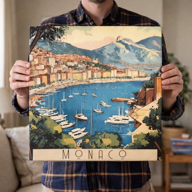 Vintage Travel Poster overlooking Monaco harbour Canvas Print (Creator Uploaded)