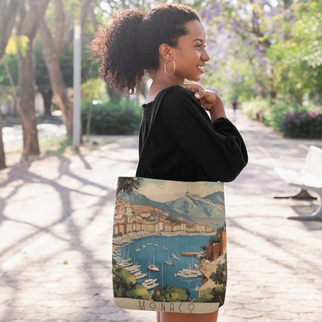 Vintage Travel Poster overlooking Monaco harbour Tote Bag (Creator Uploaded)