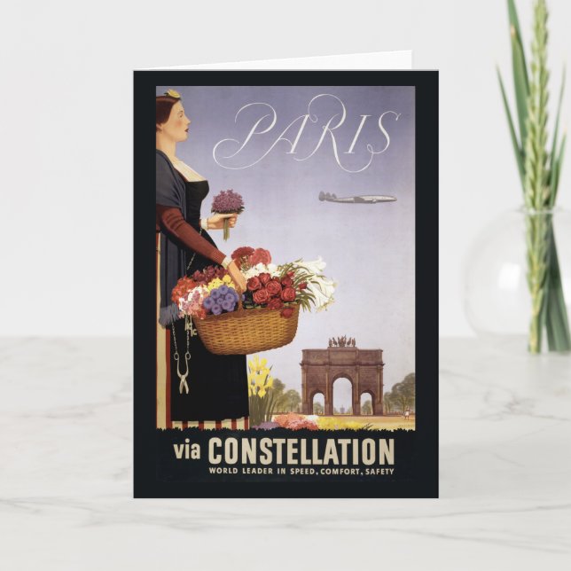 Vintage Travel Poster, Paris Via Constellation Card (Front)