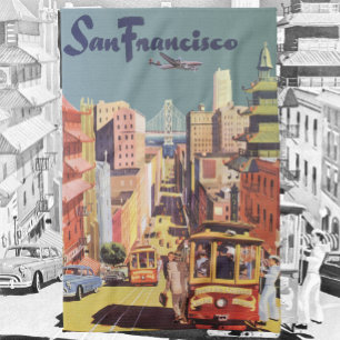 Vintage Travel Poster San Francisco Cable Cars Tea Towel