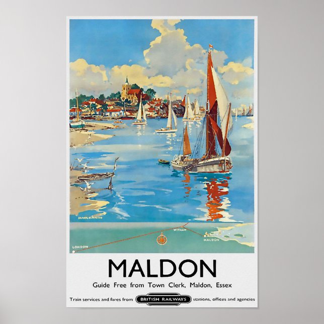 Vintage Travel Poster Town Clerk, Maldon, Essex (Front)