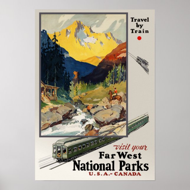 Vintage Travel Poster.  Travel by train Poster (Front)