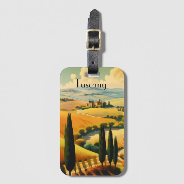 Vintage Travel Poster Tuscany countryside Luggage Tag (Front Vertical)
