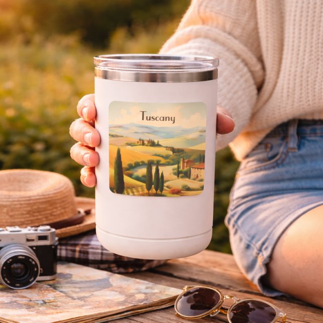 Vintage Travel Poster Tuscany, customisable Square Sticker (Creator Uploaded)