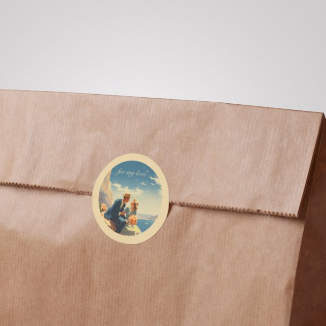 Vintage Travel Poster, Valentine customisable Classic Round Sticker (Creator Uploaded)