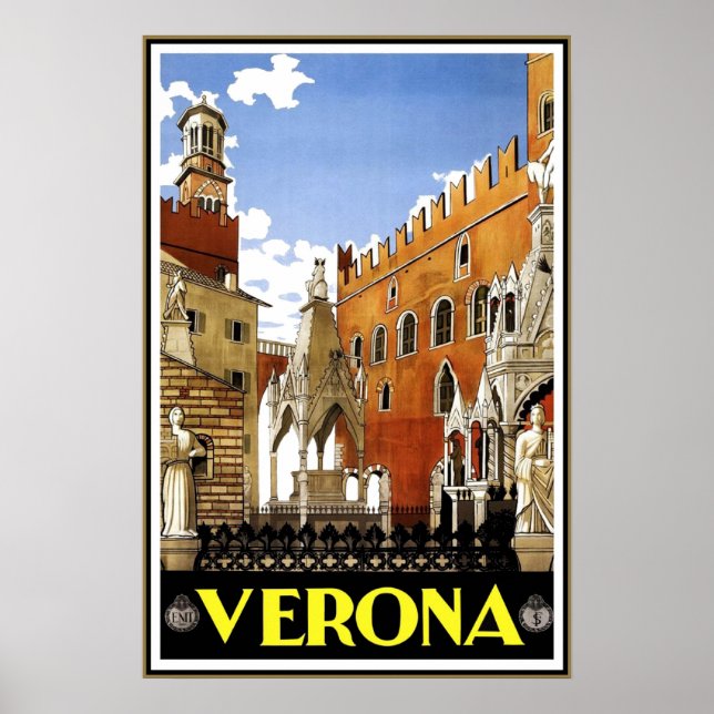 Vintage Travel Poster Verona Travel Italy (Front)